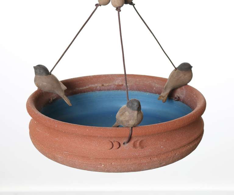 Mid-20th Century California Ceramic Bird Bath with Blue Interior by Stan Bitters for Hans Stumpf
