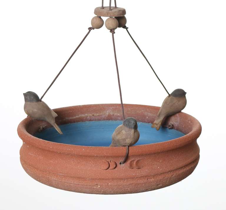 California Ceramic Bird Bath with Blue Interior by Stan Bitters for Hans Stumpf In Good Condition In Los Angeles, CA