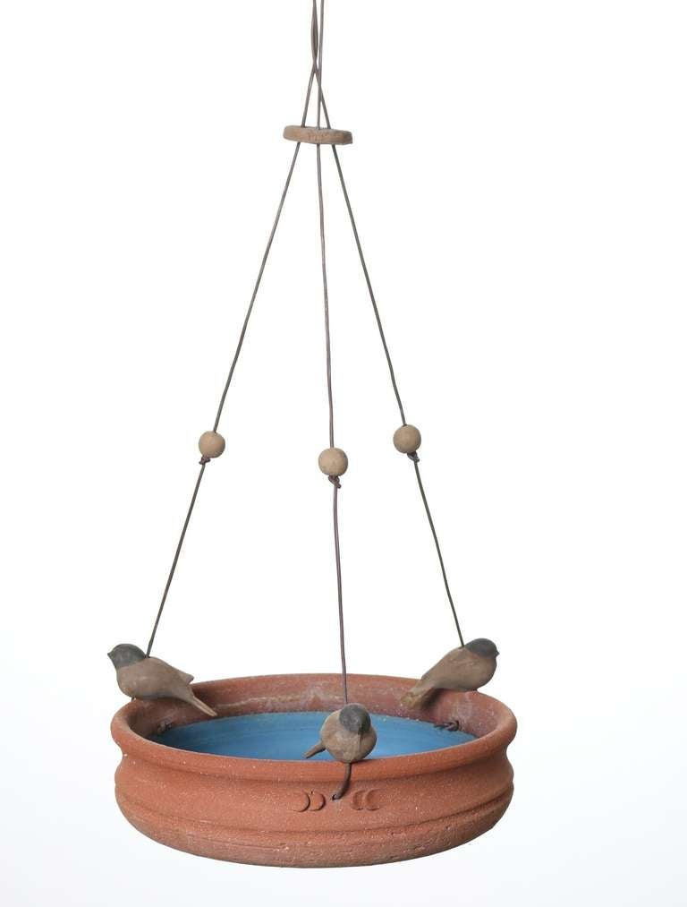 American California Ceramic Bird Bath with Blue Interior by Stan Bitters for Hans Stumpf