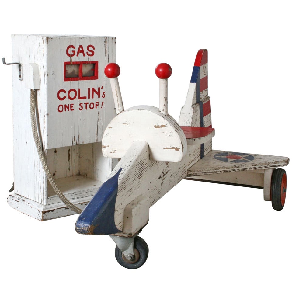 "Colin
s" Wooden Toy Plane and Gas Station