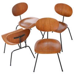 Set of 4 Molded Plywood and Iron Chairs, 1950s
