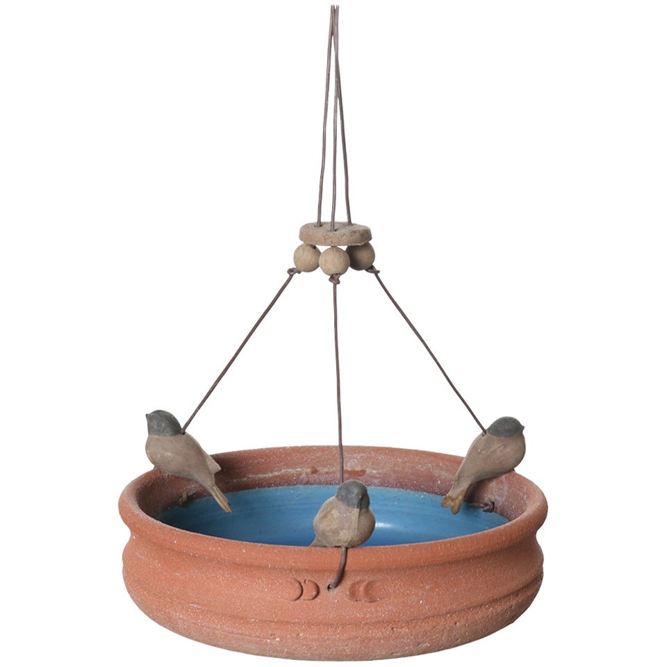 California Ceramic Bird Bath with Blue Interior by Stan Bitters for Hans Stumpf
