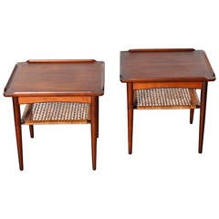 Teak and Cane Side Table Pair, Poul Jensen for Selig, Denmark