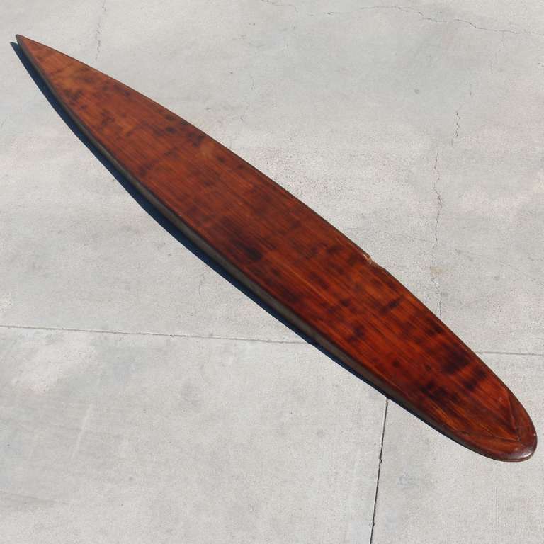 American Pacific System Homes Waikiki Paddleboard Solid Wood Surfboard, Original 1930s For Sale