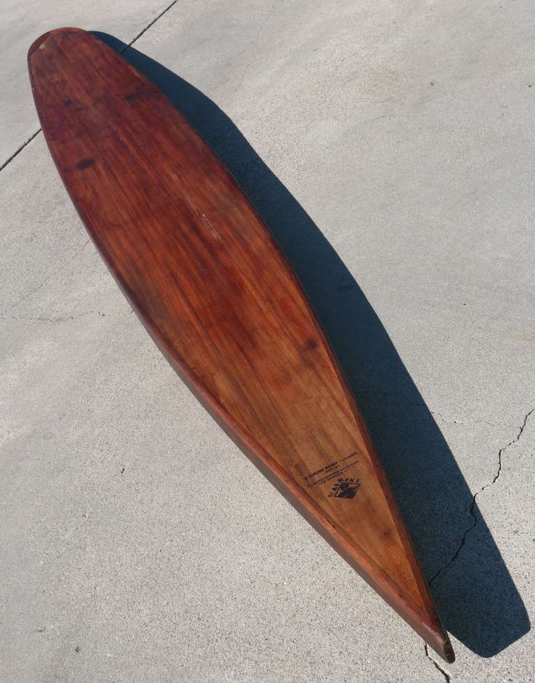 Mid-Century Modern Pacific System Homes Waikiki Paddleboard Solid Wood Surfboard, Original 1930s For Sale