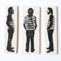 Vintage Stan Bitters "Self Portrait" Ceramic Tiles, Set of 3