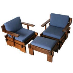 Mid Century Rustic Chairs & Ottoman, California