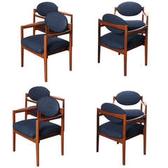 Set of Four Jens Risom Walnut  Armchairs