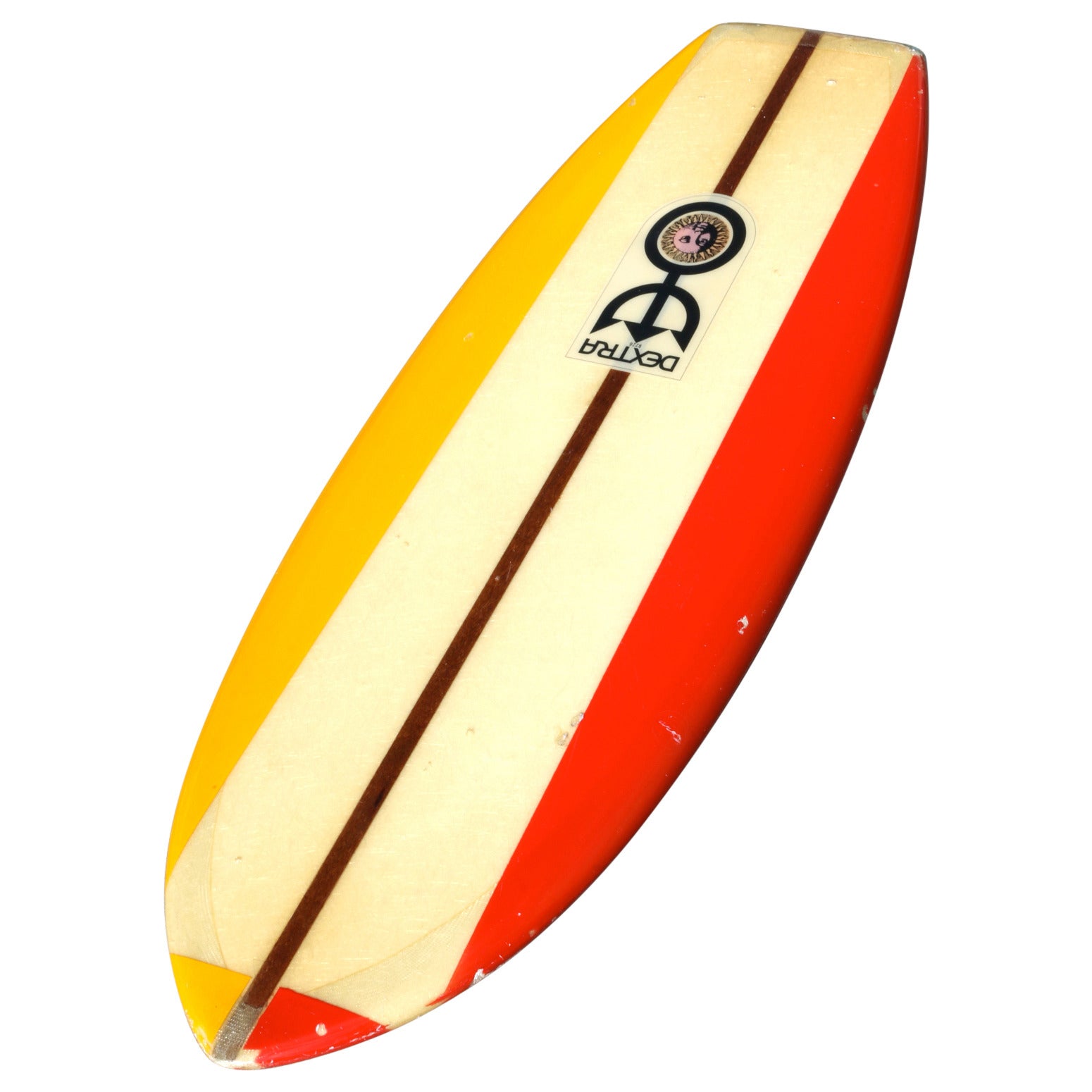 Clear Yellow Red Vintage Dextra Belly Board, California Surfboard Circa 1960s For Sale