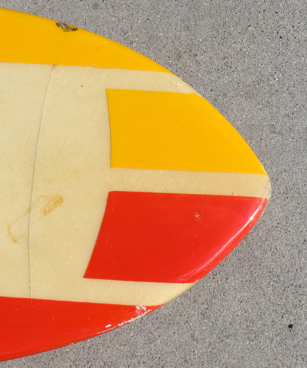 Mid-Century Modern Clear Yellow Red Vintage Dextra Belly Board, California Surfboard Circa 1960s For Sale