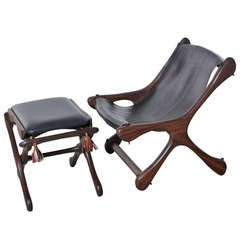 Don Shoemaker Sling "Sloucher" Chair and "Sling Suspension" Footstool