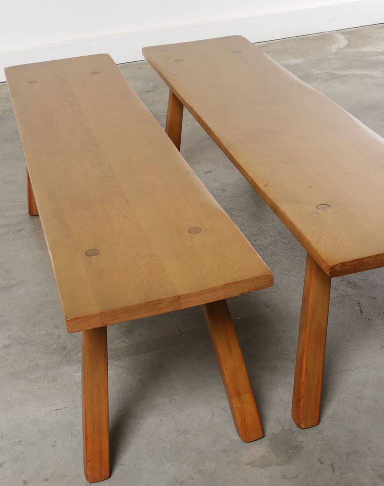 Maple Pair of Rustic Midcentury Benches, 1950s