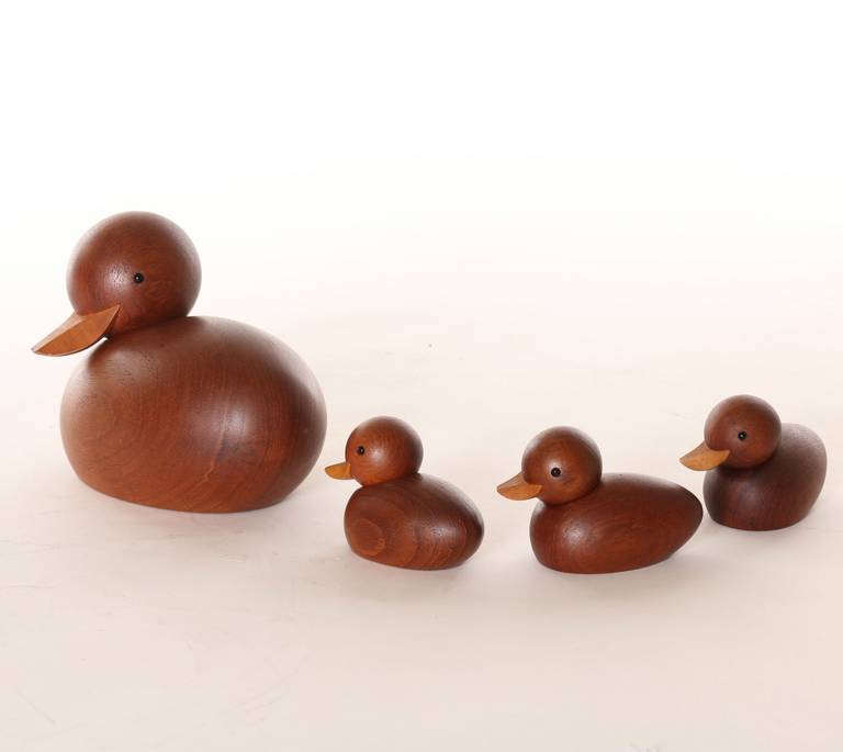 Set of Four Danish Modern, Teak Ducks by Hans Bolling and Skjode Skern 2