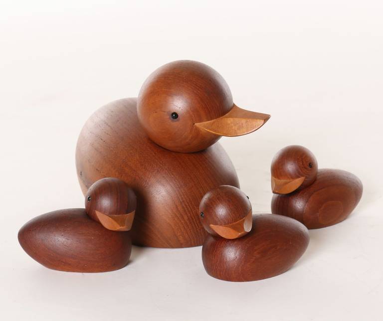 Set of Four Danish Modern, Teak Ducks by Hans Bolling and Skjode Skern 4