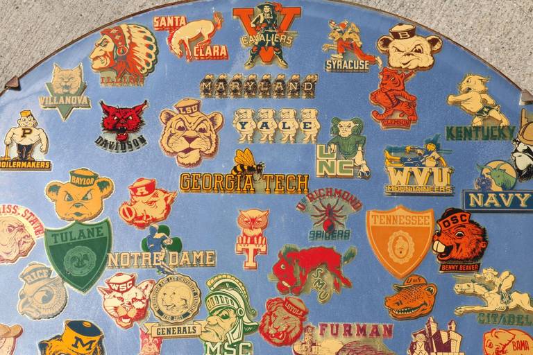 Mirror Decorated with All Original Water Transfer College Football Decals, 1930s 3