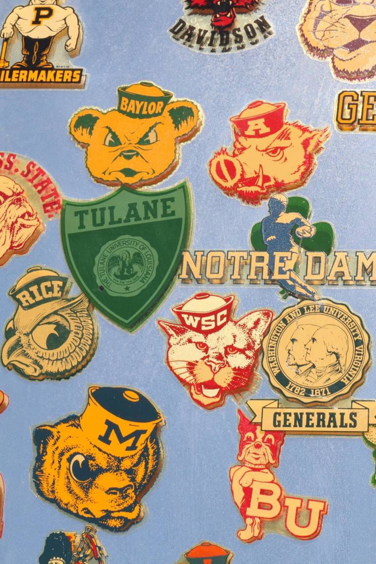 Mirror Decorated with All Original Water Transfer College Football Decals, 1930s 2