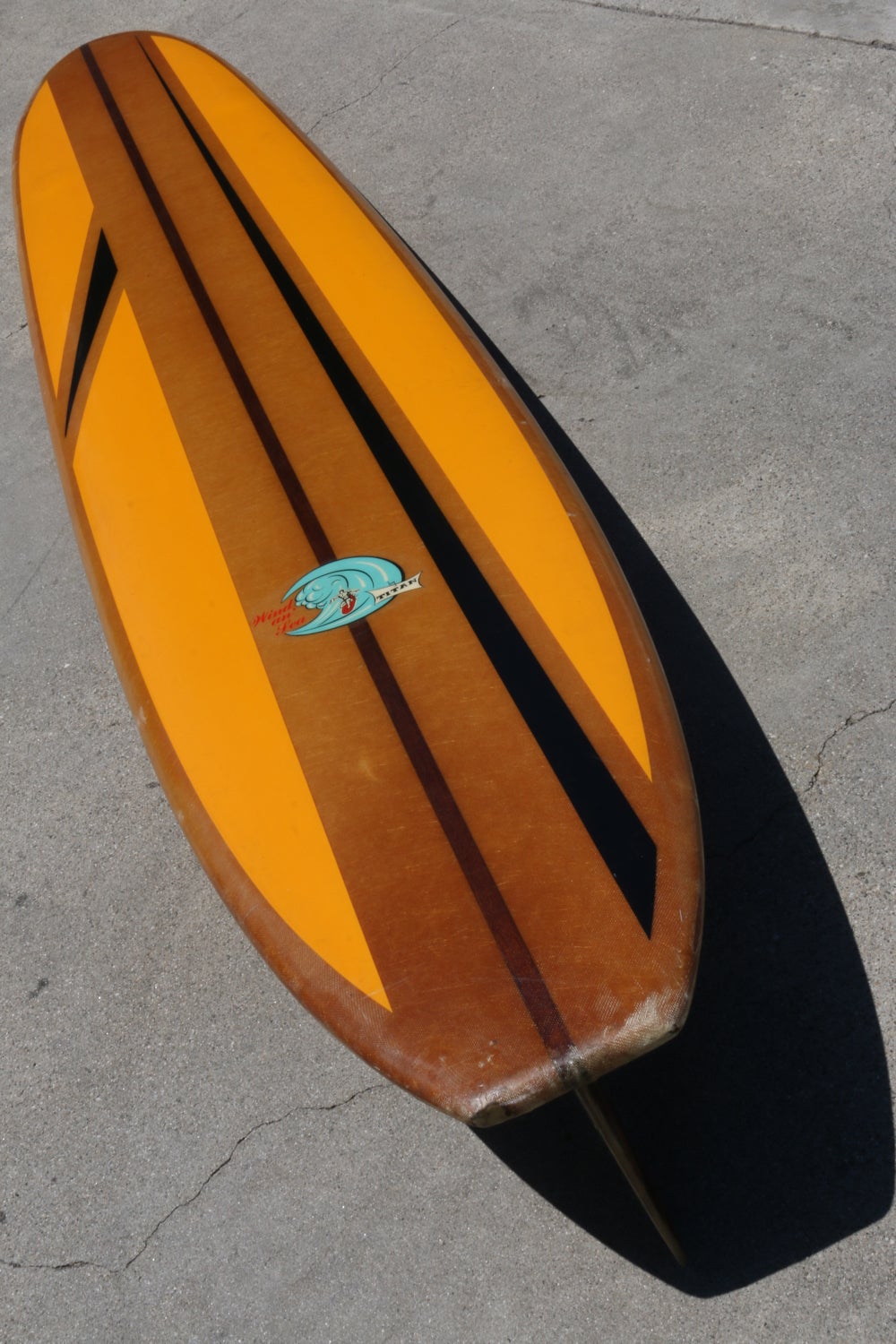 Gold Yellow Striped Titan Longboard Surfboard, All Original Circa 1960s In Good Condition In Los Angeles, CA