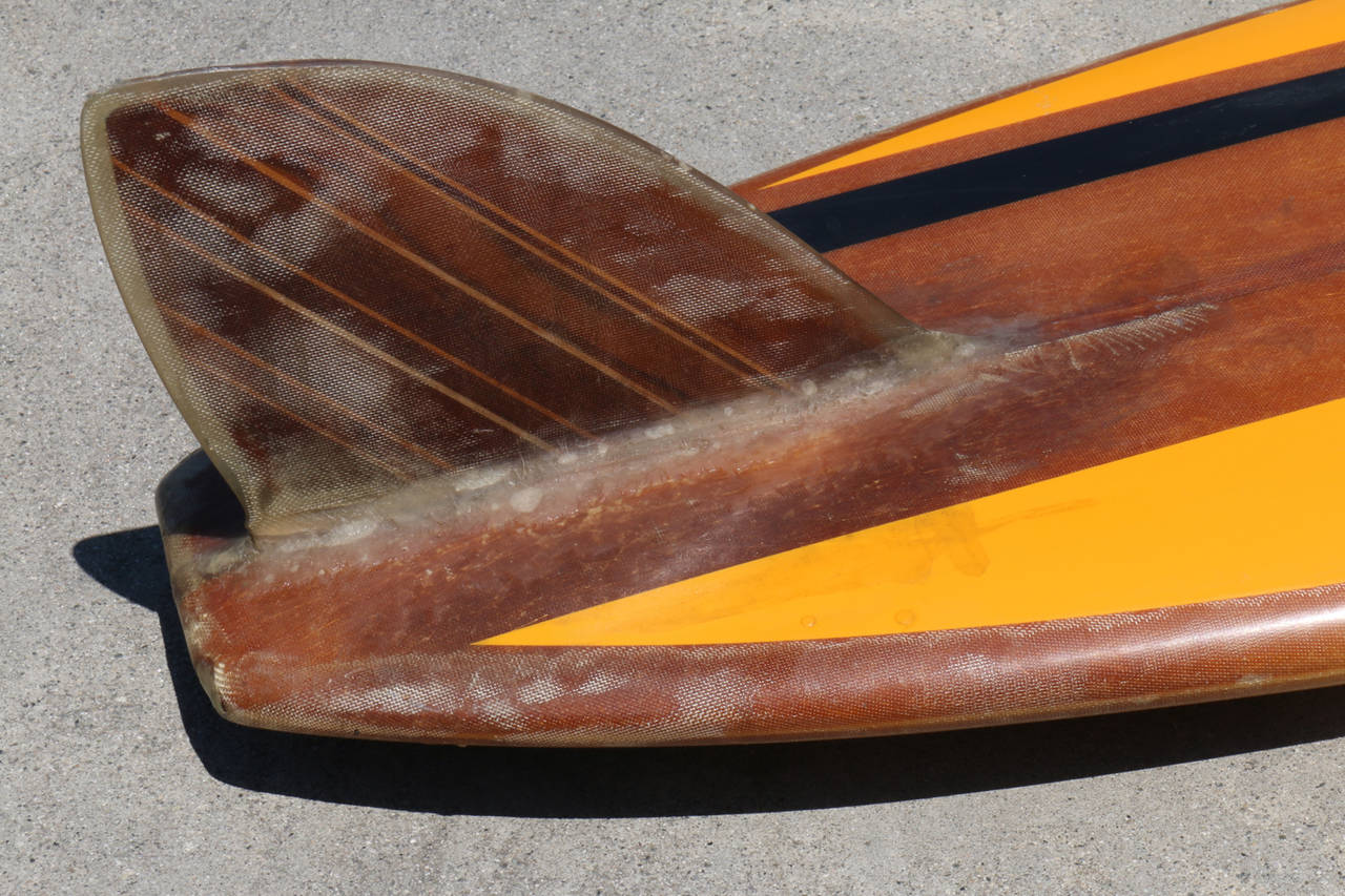 Gold Yellow Striped Titan Longboard Surfboard, All Original Circa 1960s 2