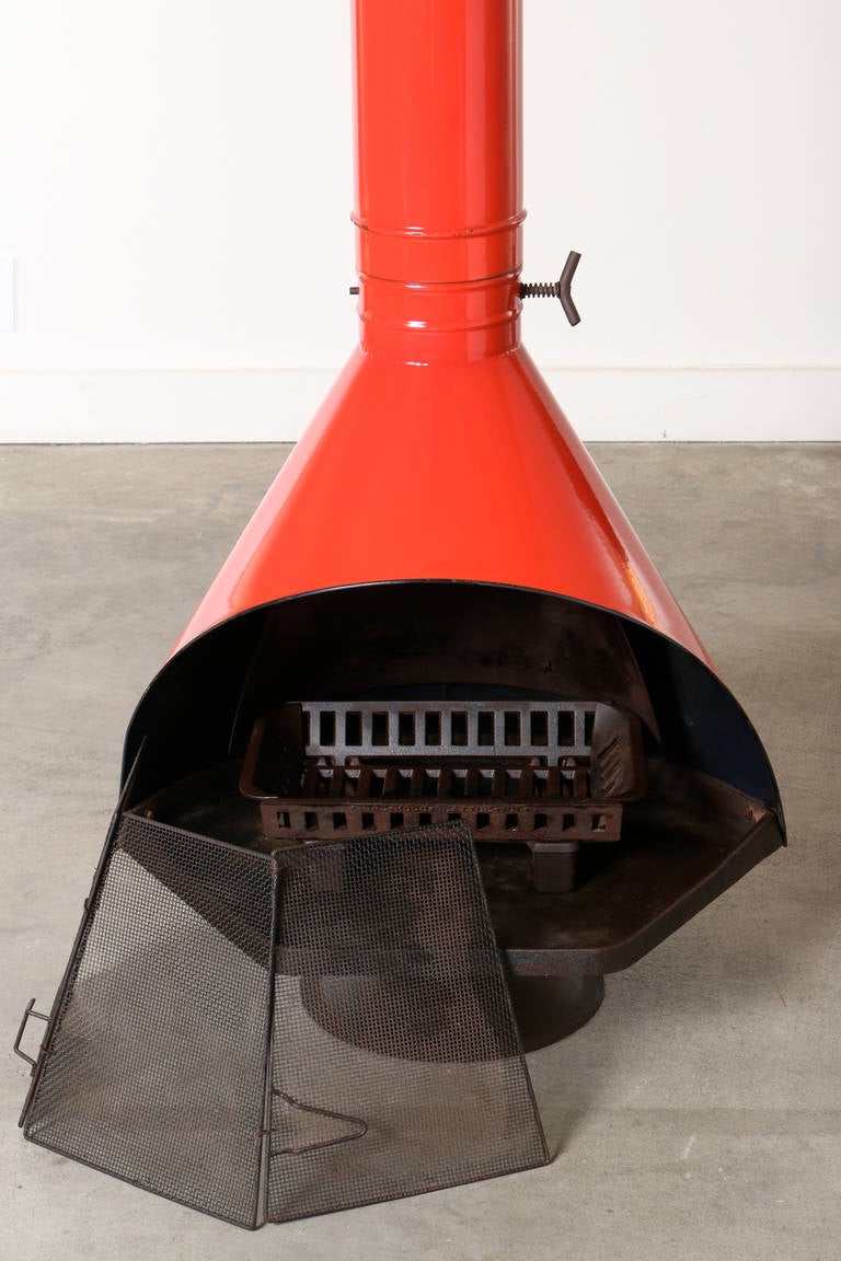 Red Enamel Freestanding Fireplace In Good Condition In Los Angeles, CA