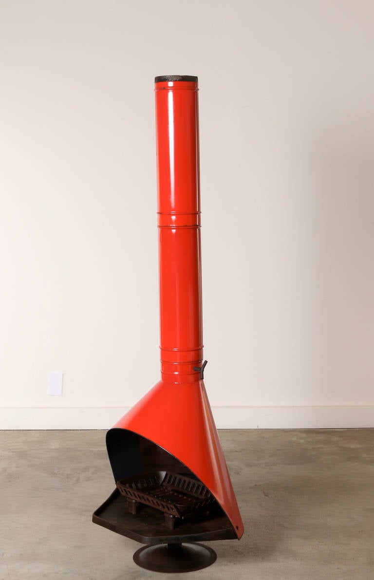 Mid-20th Century Red Enamel Freestanding Fireplace