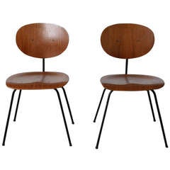 Set of 2 Molded Plywood and Iron Chairs, 1950s