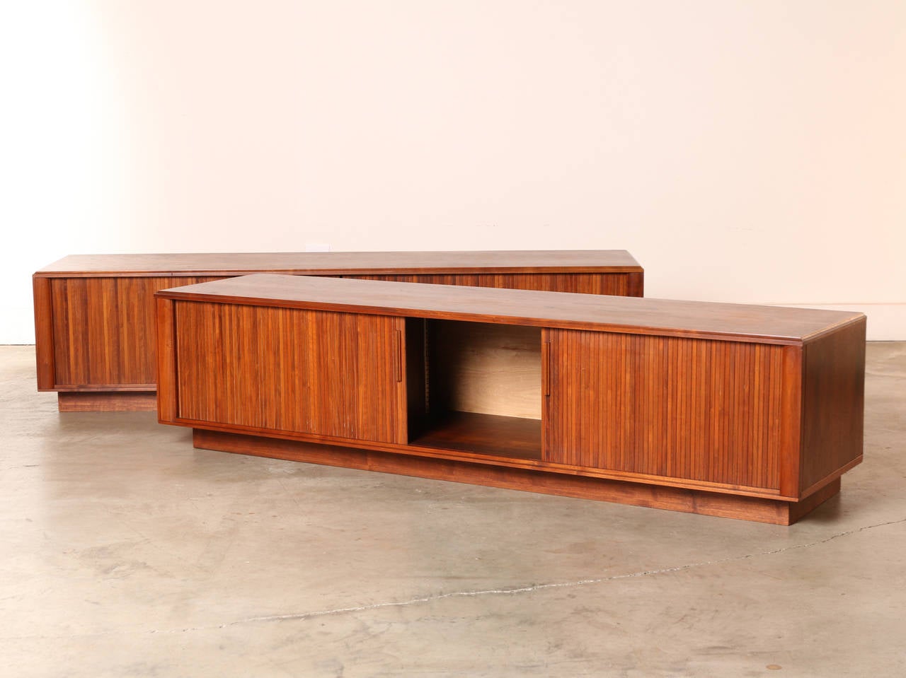 Pair of Tambour Door LowProfile MidCentury Modern Credenzas at 1stDibs