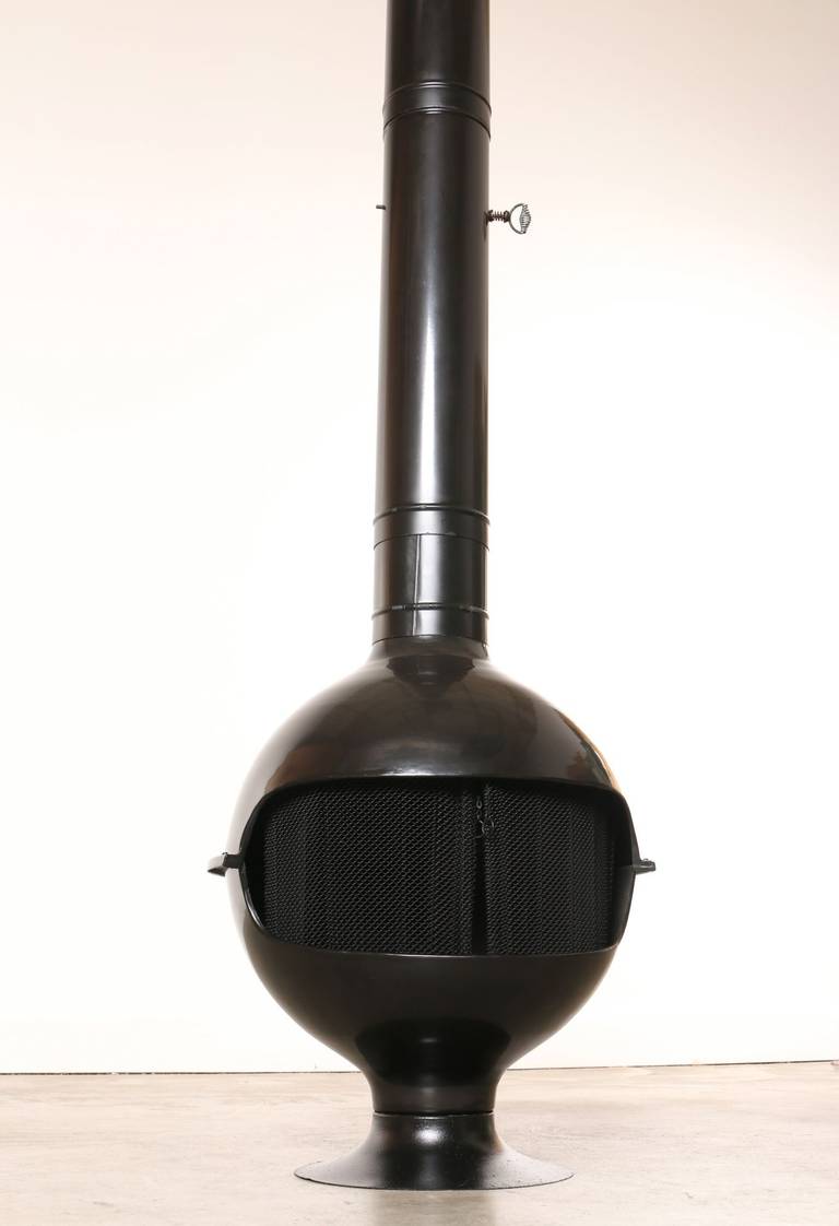 Mid-Century Bulbous Black Enamel Freestanding Fireplace at ...