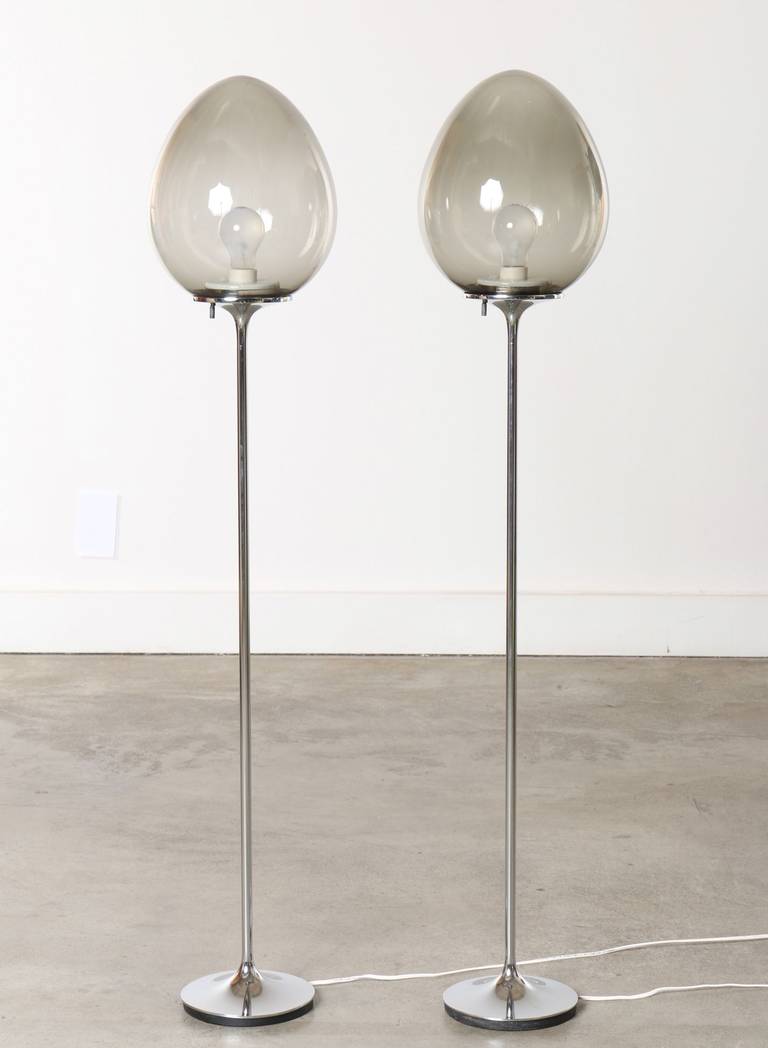 Set of Two Bill Curry Chrome Stem Light Floor Lamps for Design Line, 1965