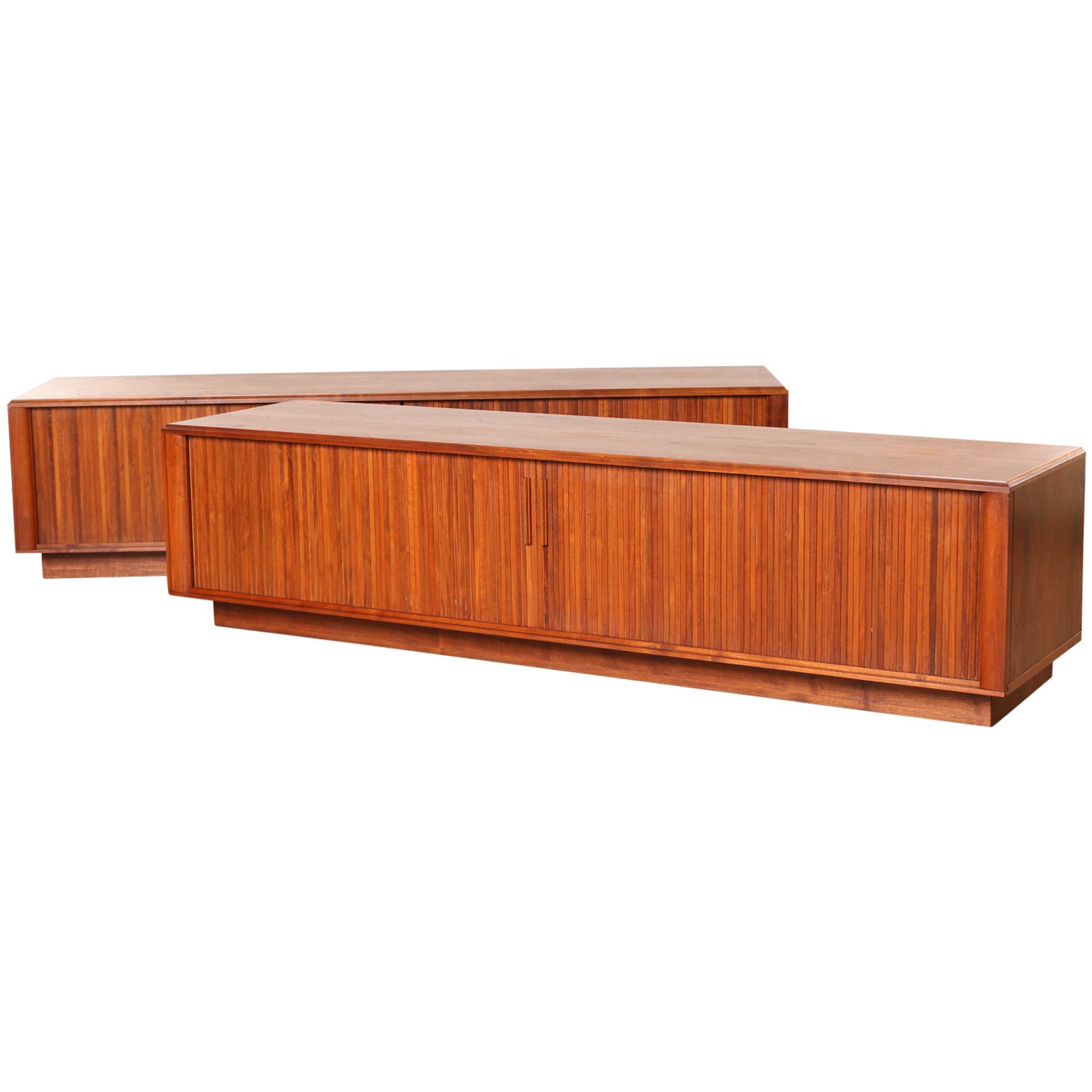 Pair of Tambour Door Low-Profile Mid-Century Modern Credenzas