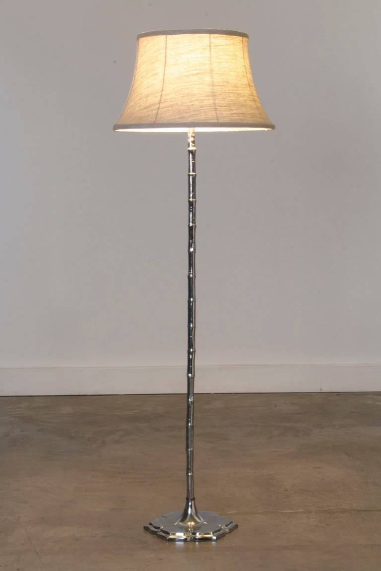 Mid-Century Modern Chrome Bamboo and Lotus Flower Floor Lamp by Tyndale, 1950s