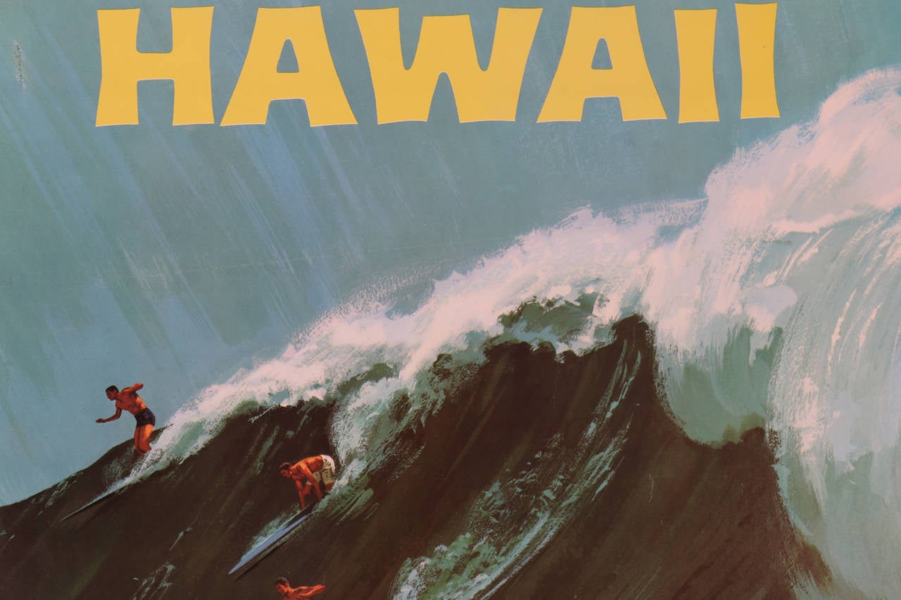American Rare Original Hawaii Surf Poster by Chas Allen, circa 1958