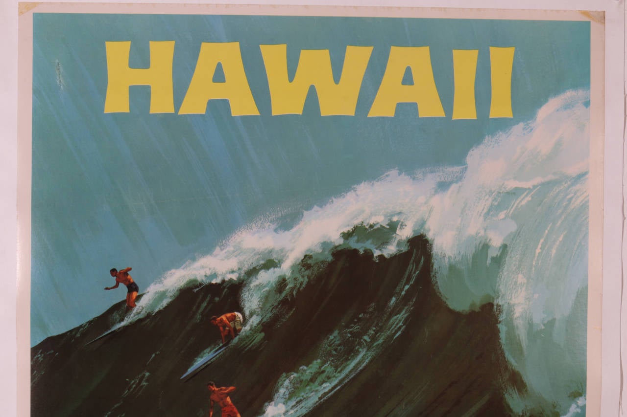 Linen Rare Original Hawaii Surf Poster by Chas Allen, circa 1958