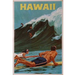 Vintage Rare Original Hawaii Surf Poster by Chas Allen, circa 1958