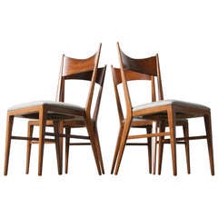 Paul McCobb Bowtie Walnut Dining Chairs for Calvin Furniture, Set of 4