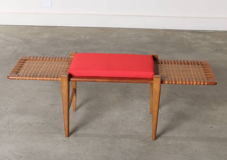 Mid-Century Wood and Cane Bench, 1950s 4