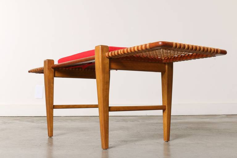 Mid-Century Modern Mid-Century Wood and Cane Bench, 1950s