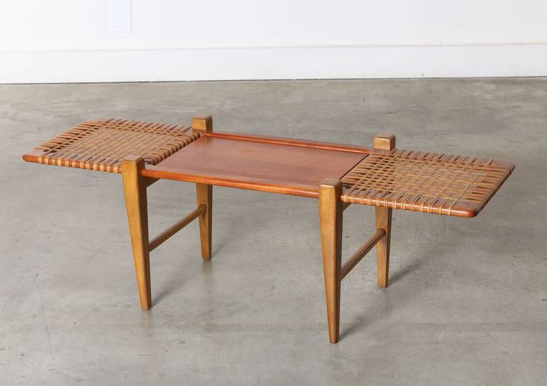 Mid-20th Century Mid-Century Wood and Cane Bench, 1950s