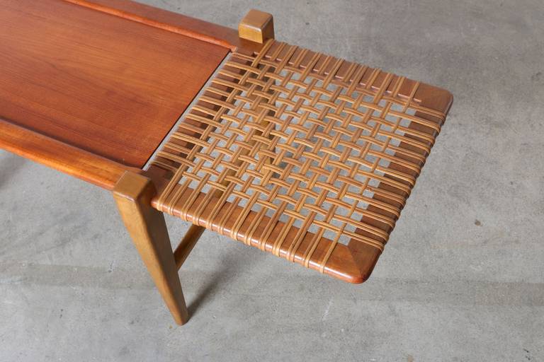 Mid-Century Wood and Cane Bench, 1950s 1