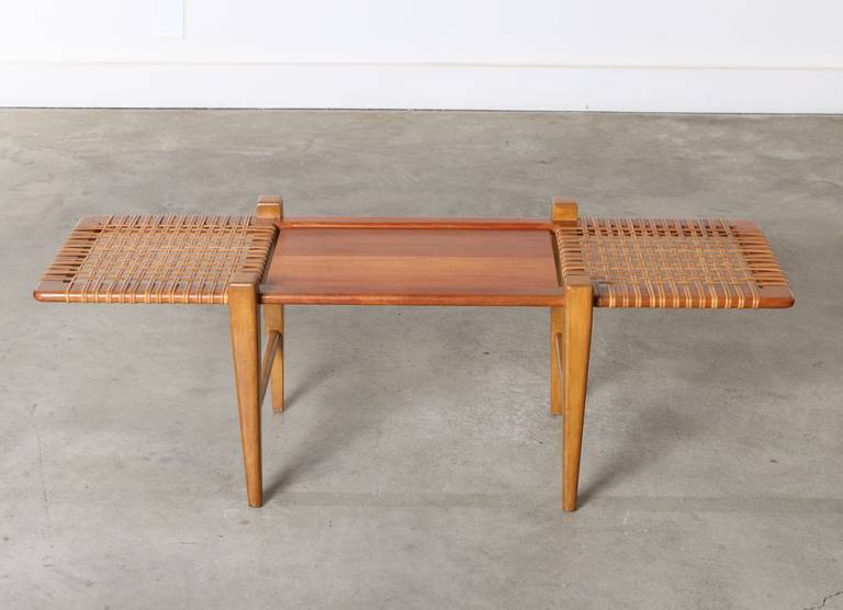 Mid-Century Wood and Cane Bench, 1950s 3