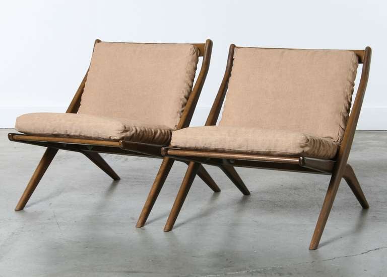Swedish Pair of Scissor Chairs by Folke Ohlsson for Dux Sweden