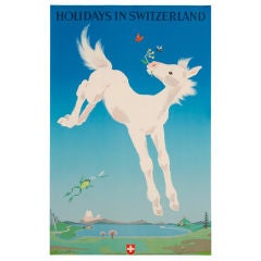 Vintage "Holidays in Switzerland, " Swiss Advertising Tourism Travel Poster