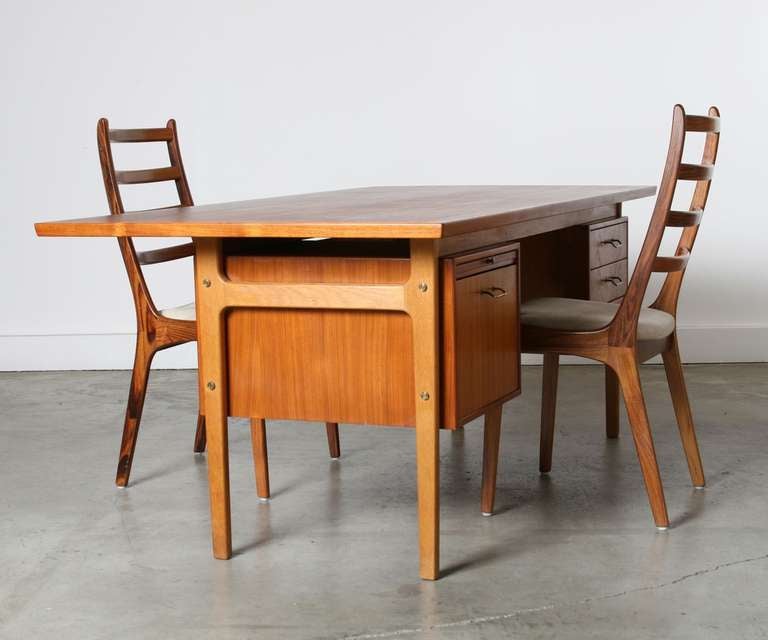 Torben Strandgaard Danish Modern Teak and Cane Partners Desk 5