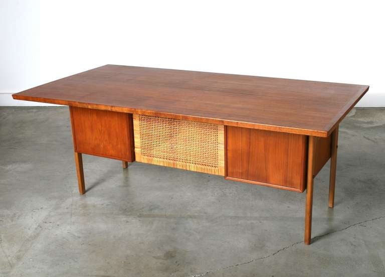 Mid-20th Century Torben Strandgaard Danish Modern Teak and Cane Partners Desk