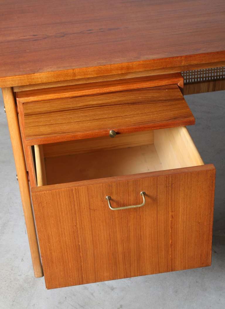 Torben Strandgaard Danish Modern Teak and Cane Partners Desk 4