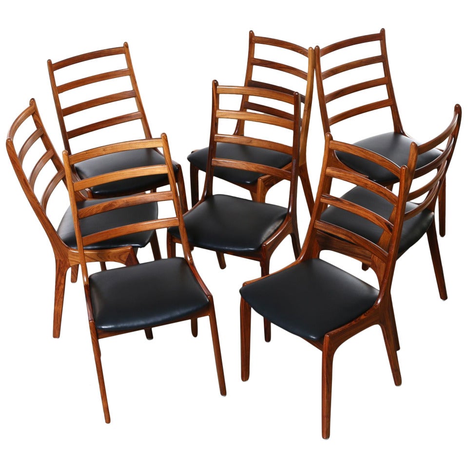 Set of 8 Rosewood & Leather Dining Chairs, Kai Kristiansen, Denmark