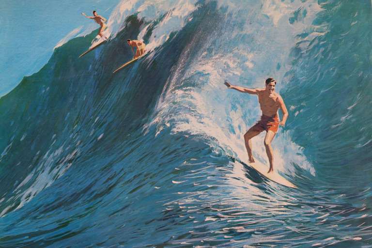 Mid-Century Modern Original 1950's Hawaii Surf Poster - RARE