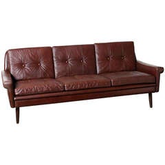 Danish Modern Leather Tufted Sofa