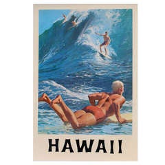 Retro Original 1950's Hawaii Surf Poster - RARE