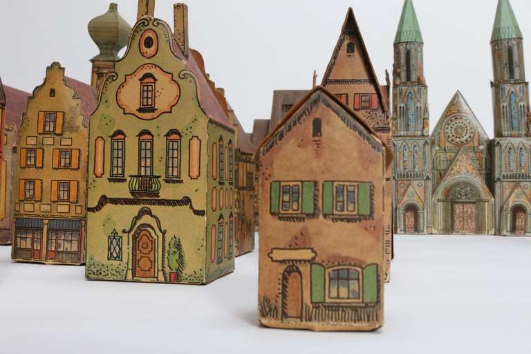 Rare Antique Toy Paper House Village, Lithograph Paper 3