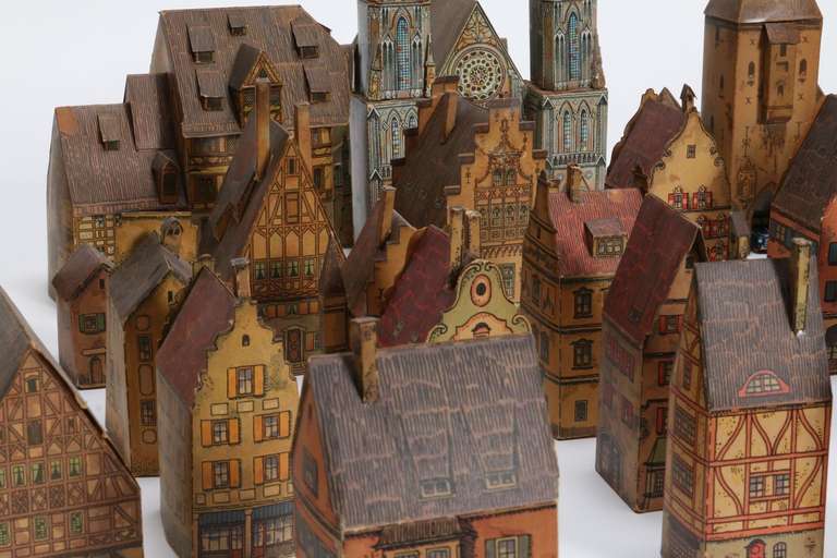 Victorian Rare Antique Toy Paper House Village, Lithograph Paper
